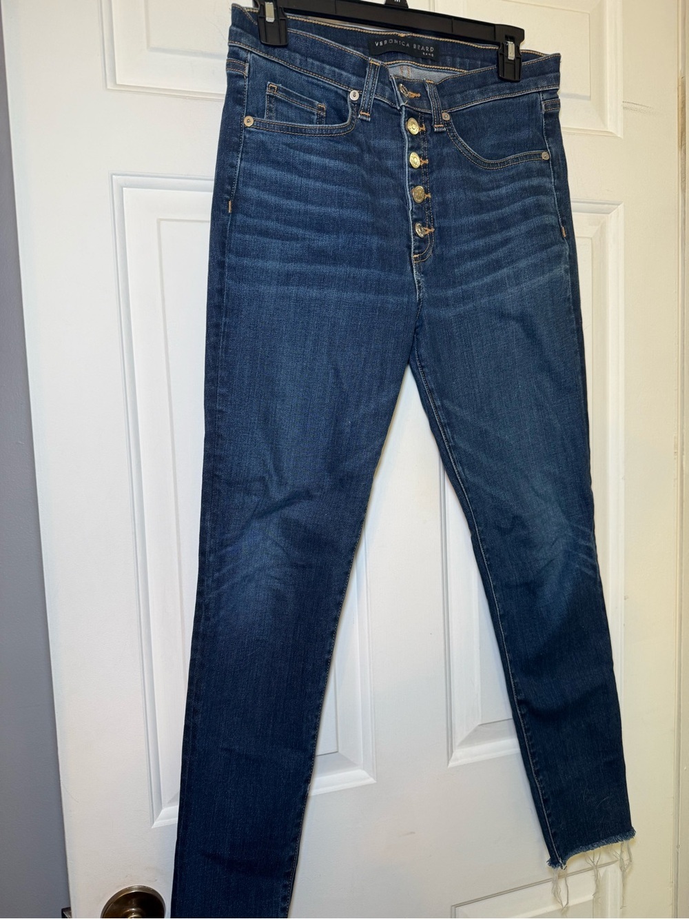 Veronica Beard Jeans Debbie Dark Vintage Wash Sz 28 / 6 Button Fly 10” Skinny